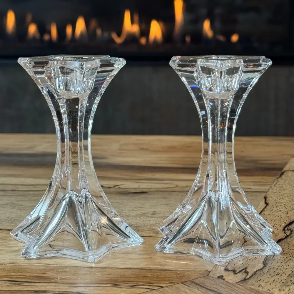 Mikasa Firestar Crystal Candlestick Holders Pair Star Base 4.25” Vintage Austria